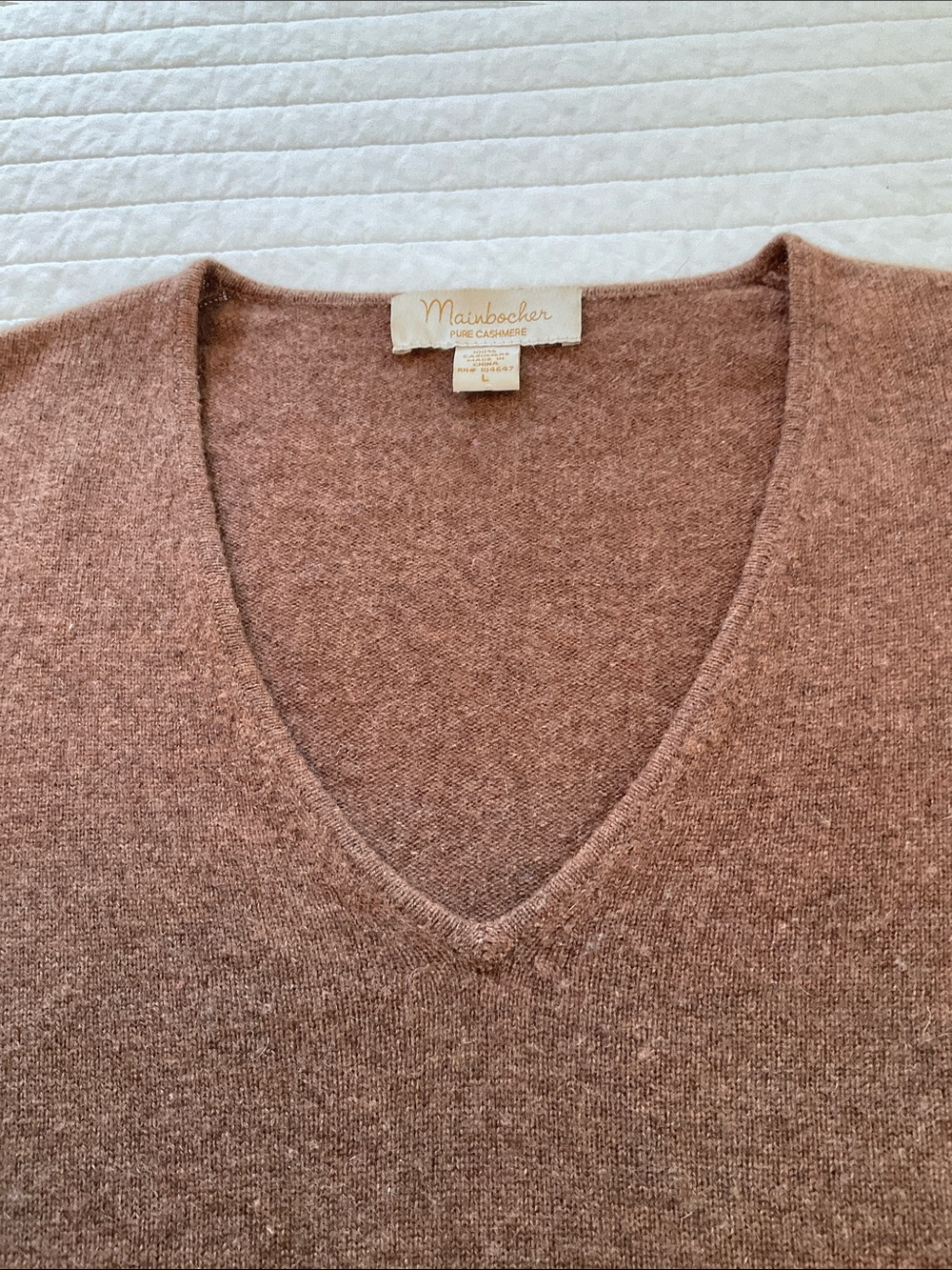 100% Cashmere MAINBOCHER V-Neck Sweater Size L Brown - Picture 5 of 7
